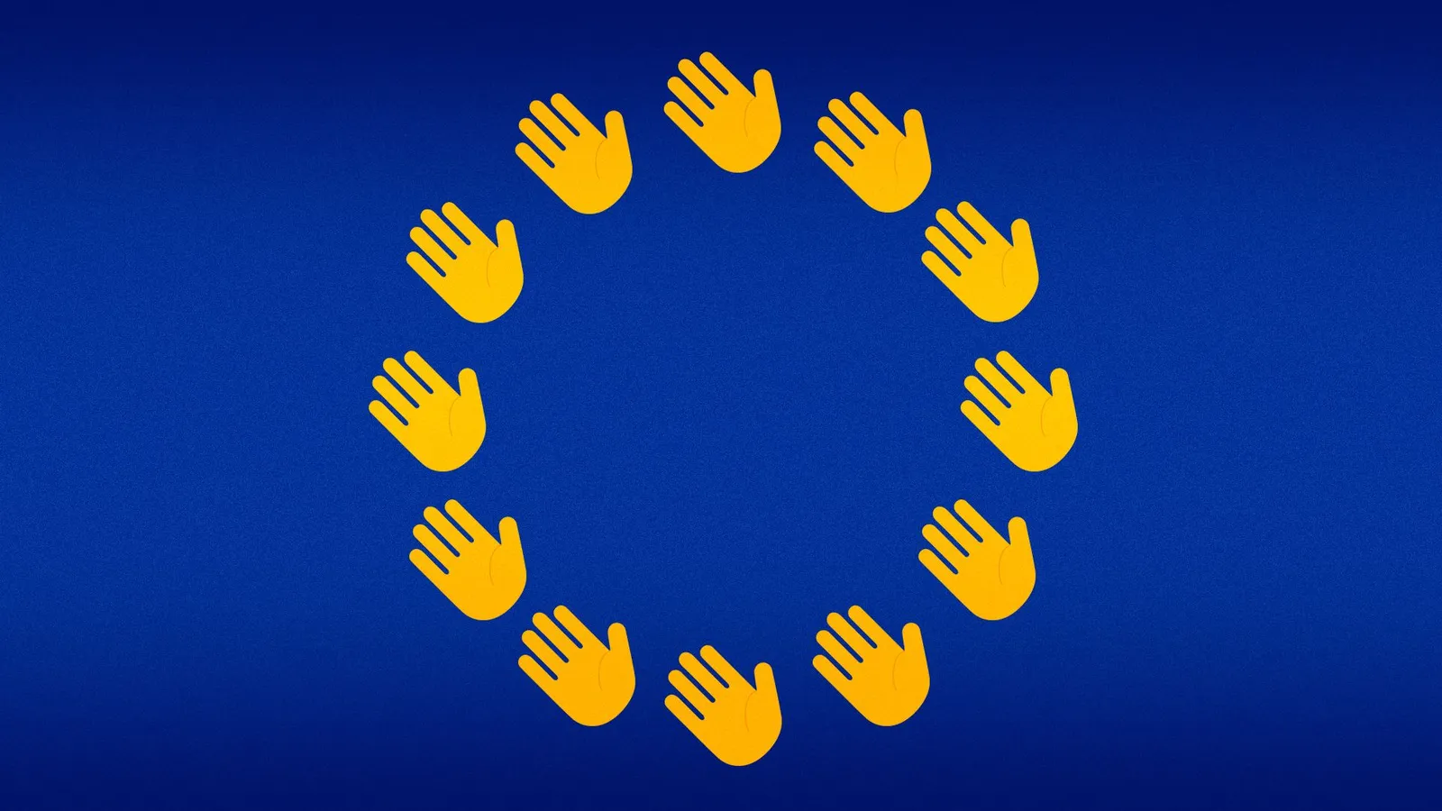 European flag that has hand emojis instead of stars.