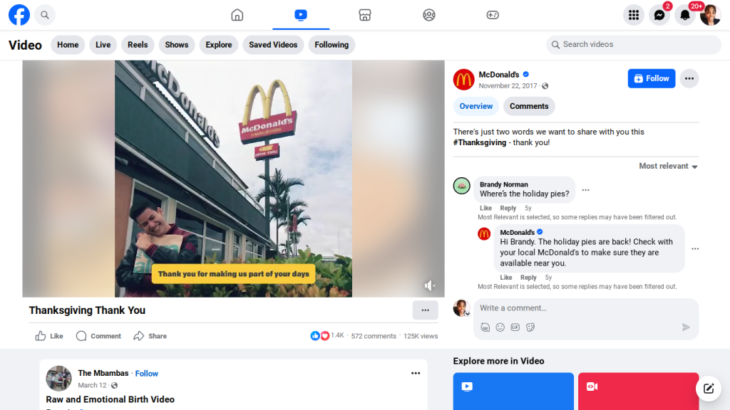 Mcdonald's video showing user-generated content