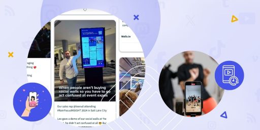 Image depicting a collage of various social media posts and videos on different devices, representing the concept of creating and sharing short-form video content across platforms.