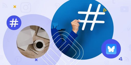 The social media platform Bluesky + hashtag icons.