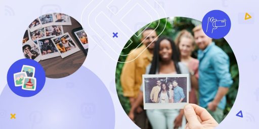 A group of people taking an instant photo, sharing it in print.