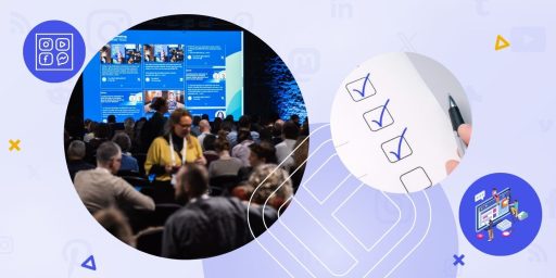 A social wall displayed on stage.