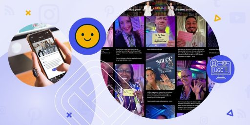 A social wall featuring many faces with messages describing their dreams.