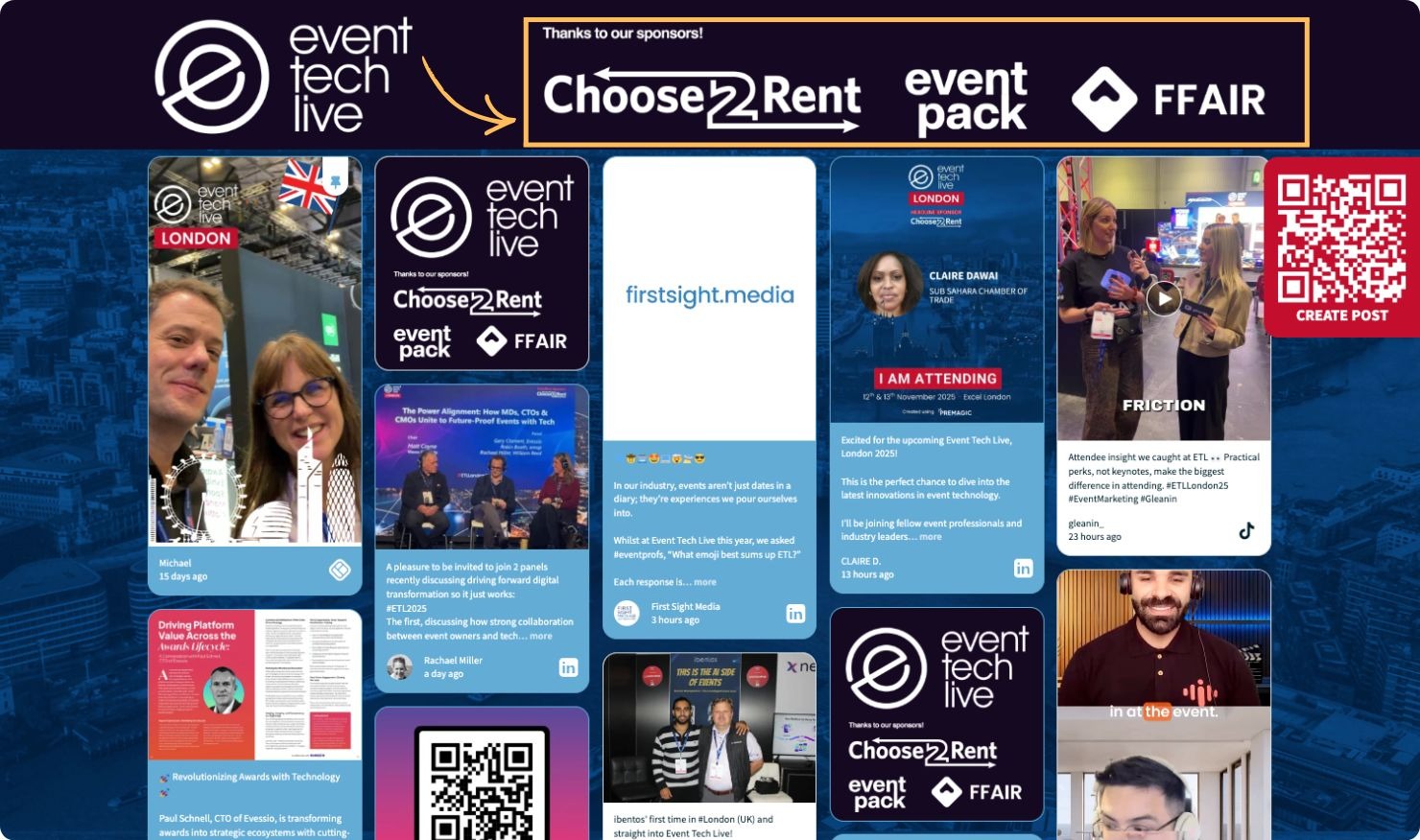 Sponsor logos in the banner area of a social wall.