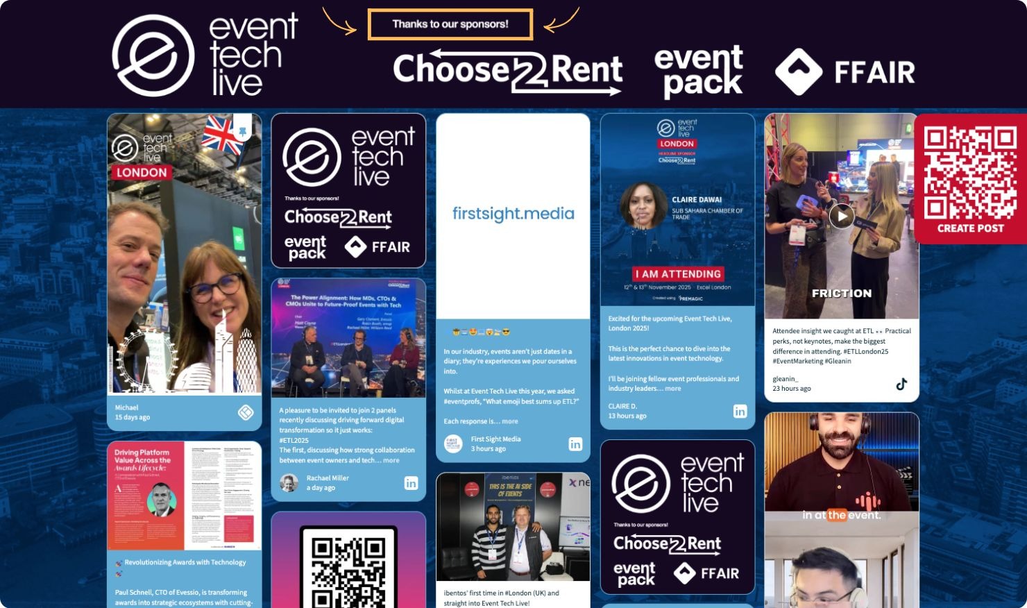 Special message highlighting the sponsors in the banner of a social wall.