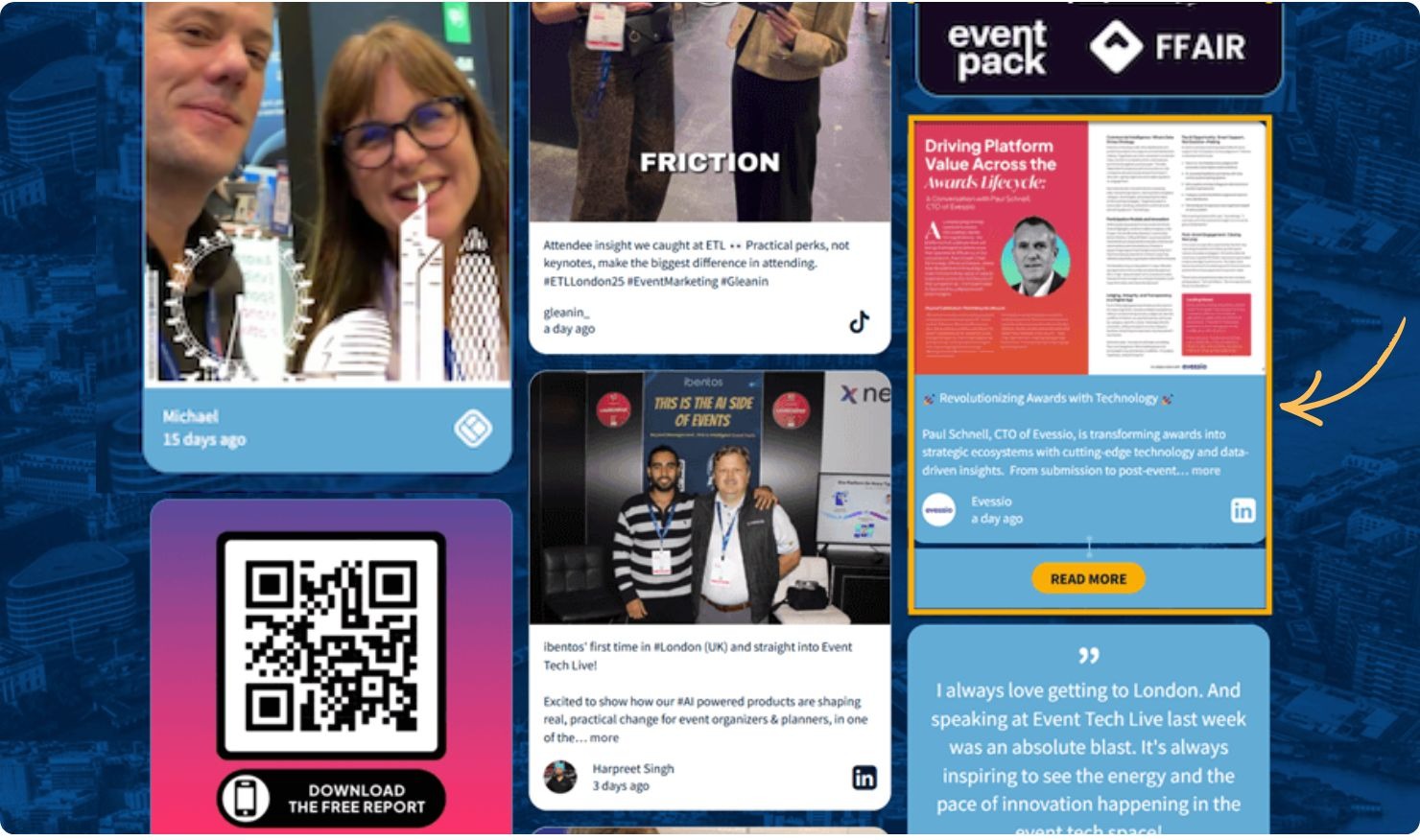 A CTA button under a post in a social wall.