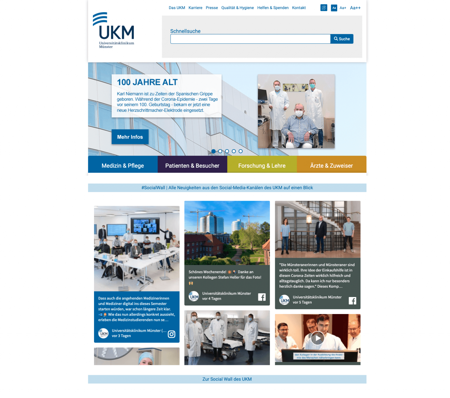 Münster University Hospital uses a moderates social feed as a healthcare marketing campaign to show doctor procedures to patients.