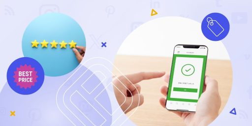 An illustrated graphic representing social wall pricing, featuring a five-star rating, a "best price" badge, and a hand completing a payment on a mobile phone, set against a light purple Walls.io-branded background.