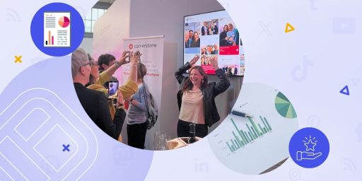 Social wall value represented as a report and happy attendees.