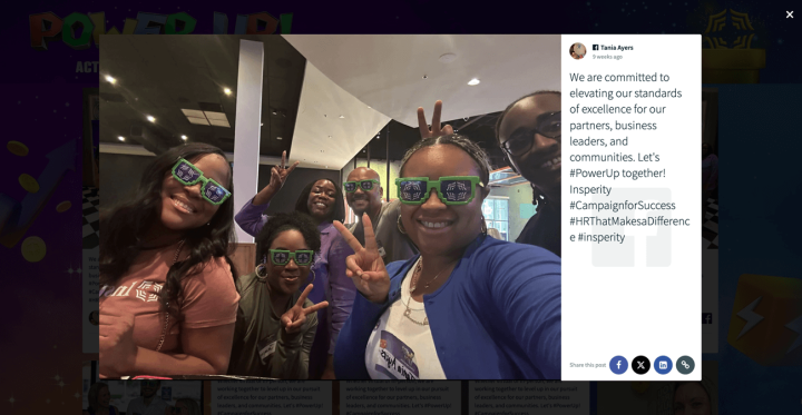 Insperity employees taking a selfie. This social media content is shown on an intranet.