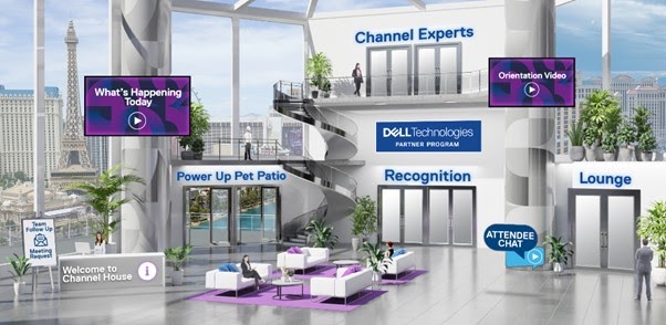 Dell Technologies virtual patio, featuring a social wall with a photo booth.