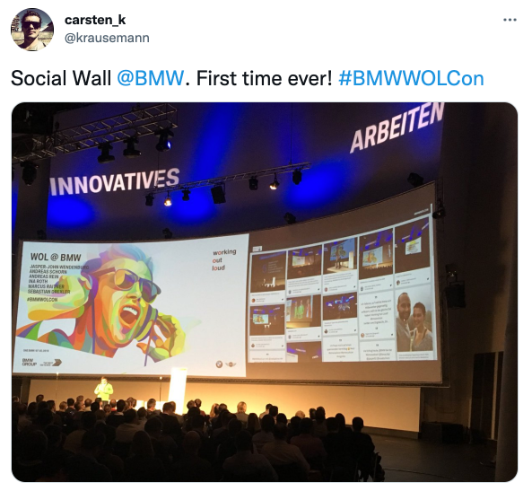 BMW's social media event display showed on stage.